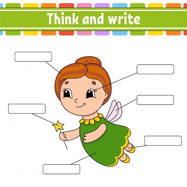 Elderly fairy. think and write. body part. learning words. Premium Vector