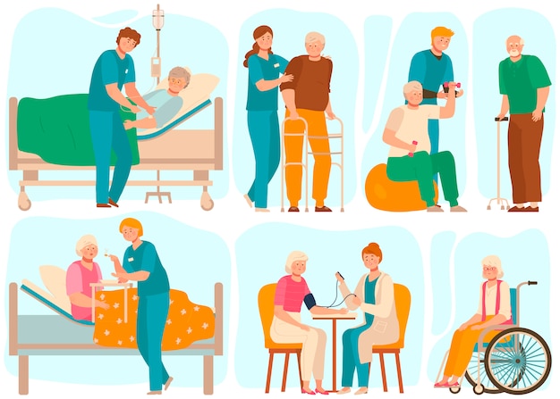 Download Premium Vector | Elderly people in nursing home, medical ...