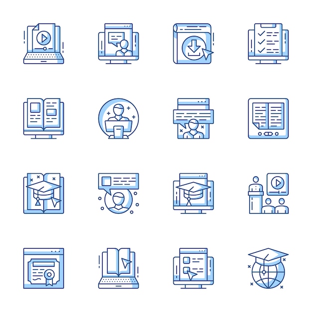 Elearning, remote education linear vector icons set. Premium Vector