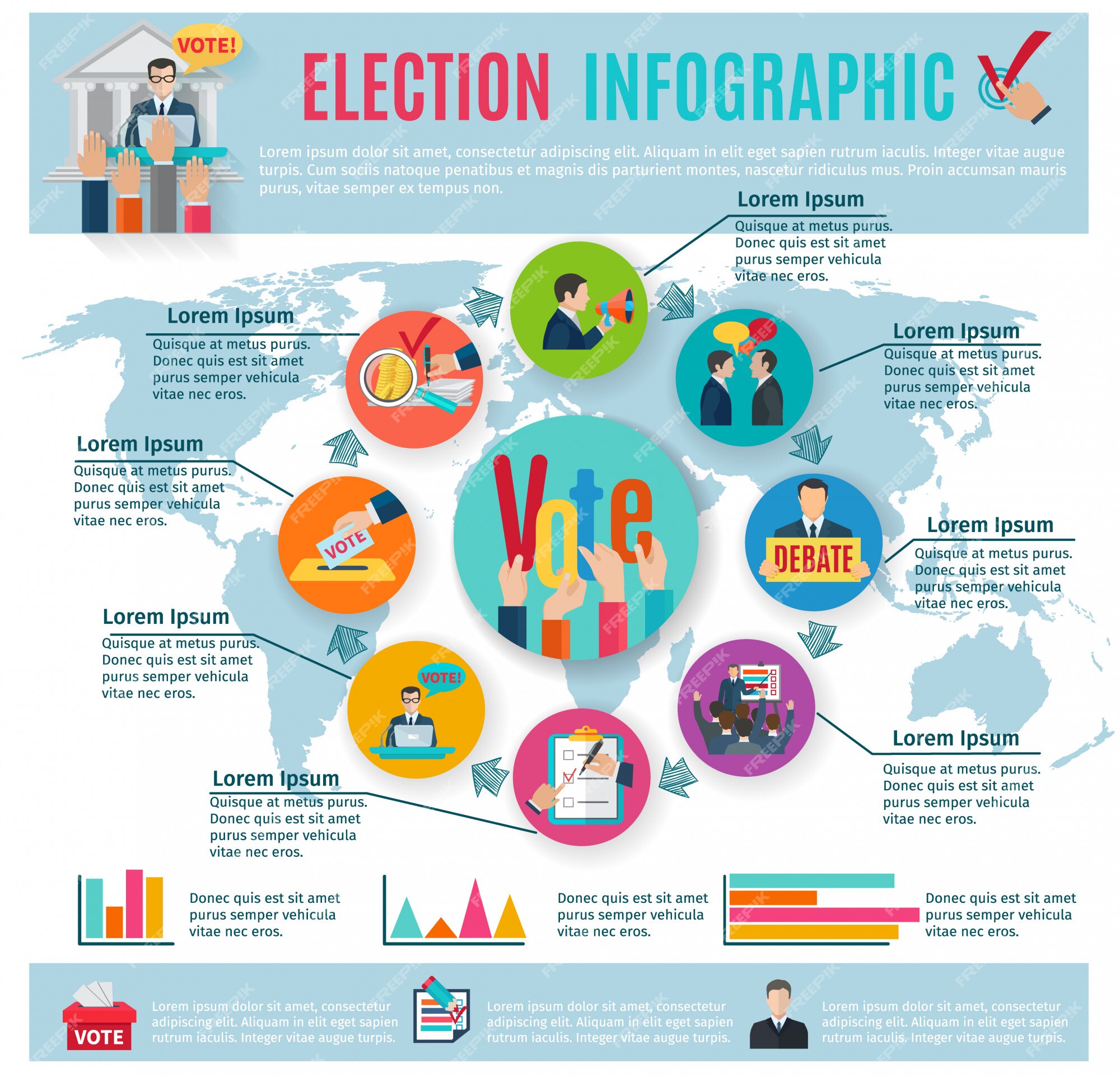 Free Vector Election Infographics Set With Voting Symbols And Charts