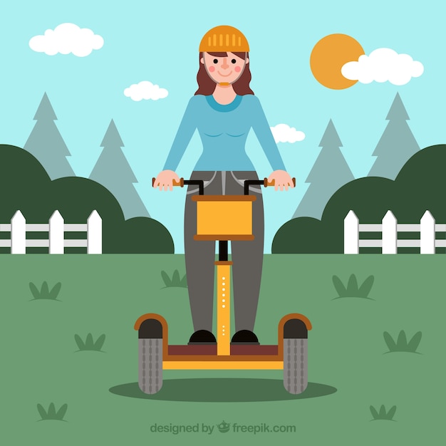 Electric bike concept with girl in countryside | Free Vector