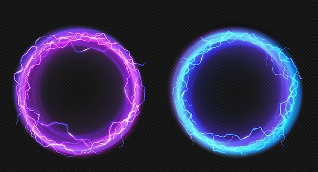 Electric circles with lightning discharge and glow | Free Vector