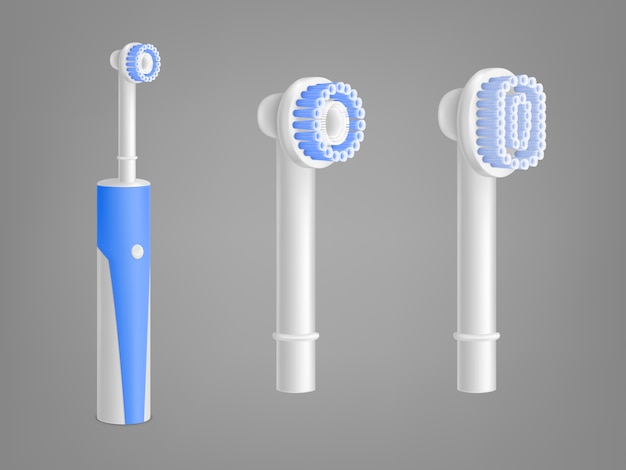 電動歯ブラシ3d隔離された現実的なイラスト交換ブラシヘッドとゴム 無料のベクター