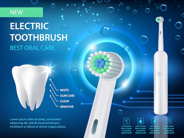 電動歯ブラシ広告 リアルなイラスト プレミアムベクター