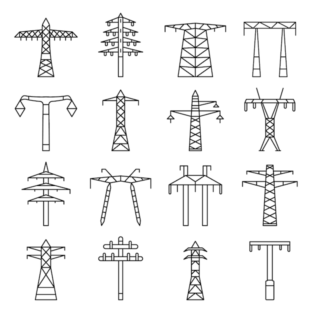 Electrical tower icon set. outline set of electrical tower vector icons Premium Vector