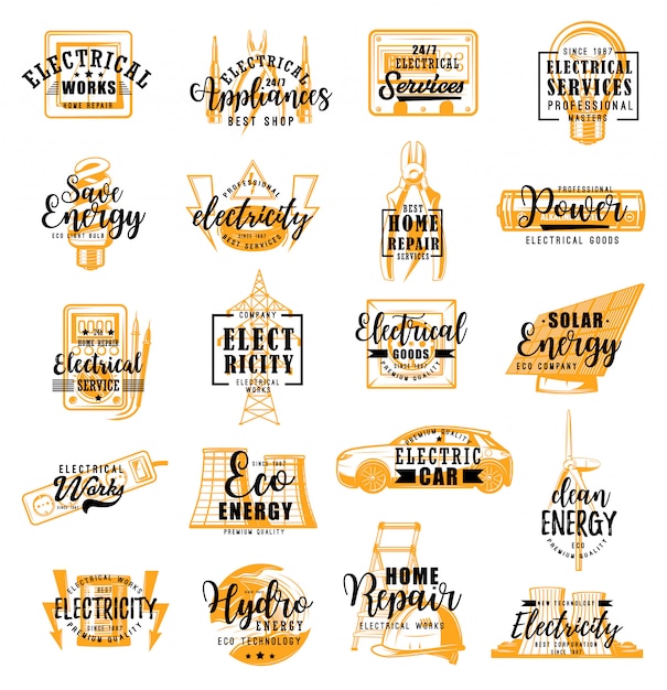 Download Free Electrician Electricity Service Lettering Icons Premium Vector Use our free logo maker to create a logo and build your brand. Put your logo on business cards, promotional products, or your website for brand visibility.