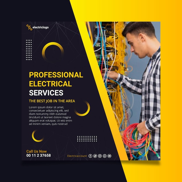 Free Vector | Electrician man square flyer template