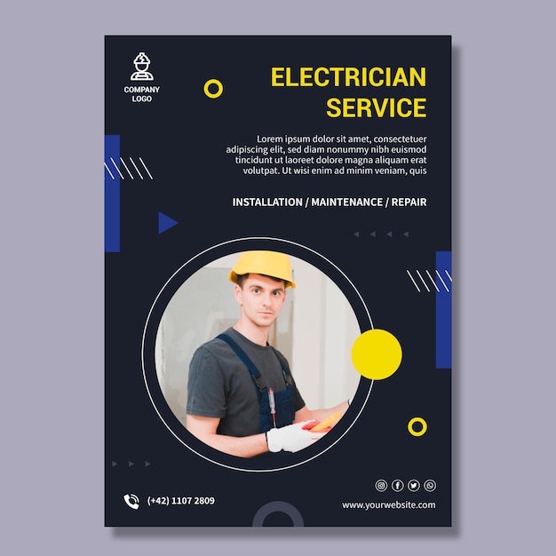 Premium Vector | Electrician service poster template