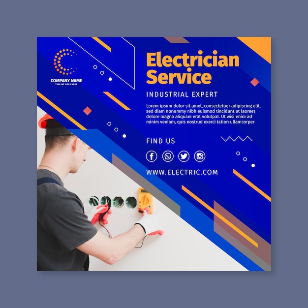 Premium Vector | Electrician squared flyer template