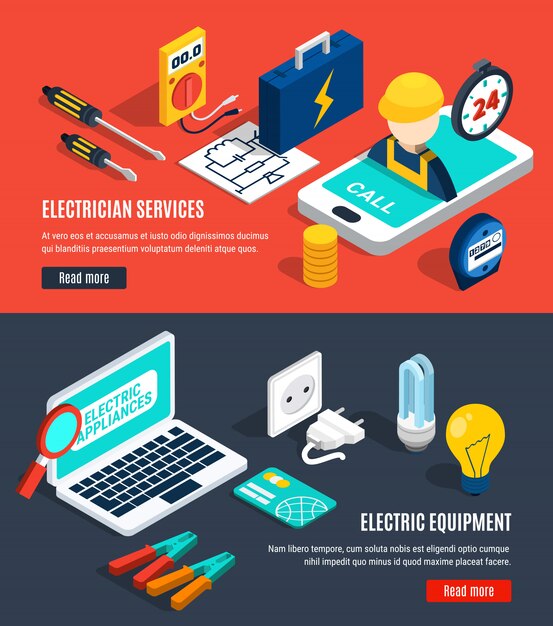 Free Vector | Electricity isometric banner set