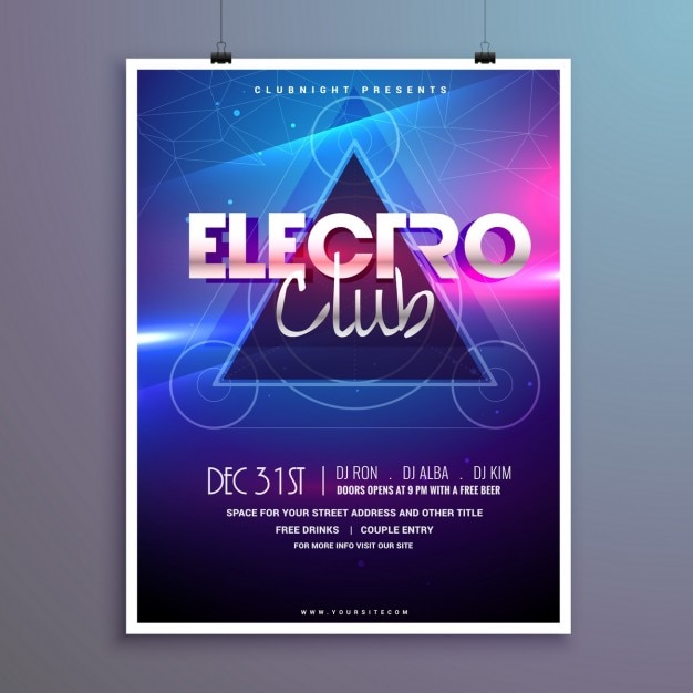 Electro music poster with bright lights\
effect