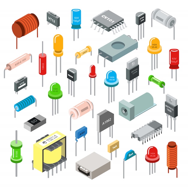 Premium Vector | Electronic component isometric set illustration isolated .  electronics and electrical technology concept.