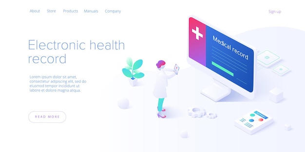 Premium Vector | Electronic Health Record Concept In Isometric . Male ...