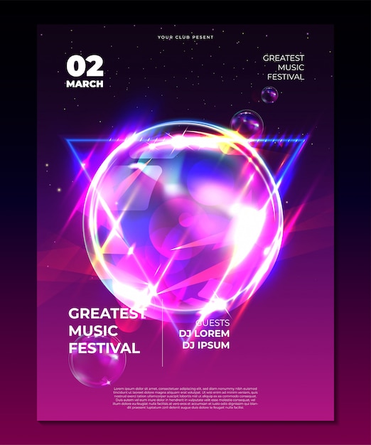 Electronic music festival poster mockup. electro party ...
