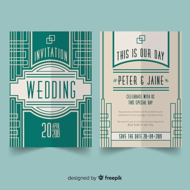 Free Vector | Elegant art deco wedding invitation template concept