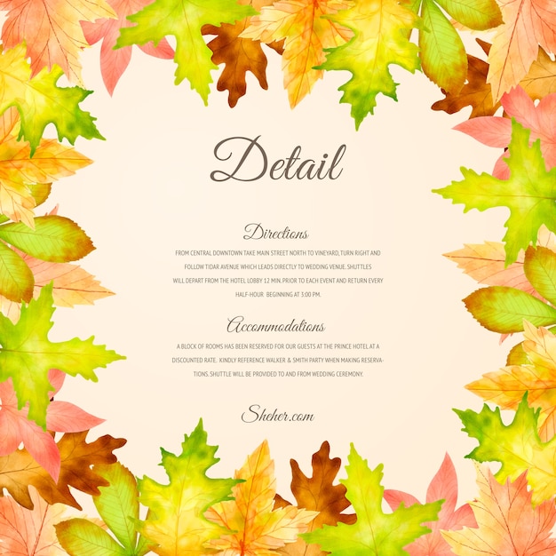 Free Vector Elegant Autumn Wedding Invitation Card Template