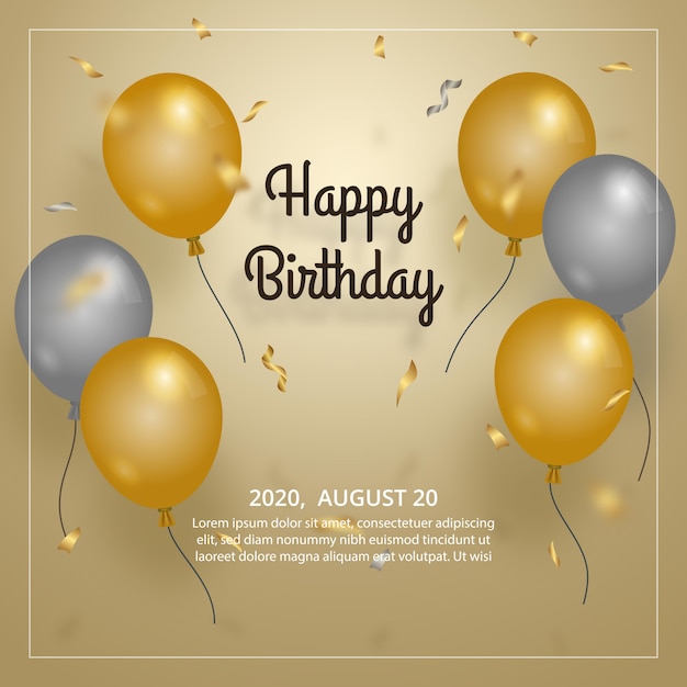 Premium Vector | Elegant birthday balloon with gold and silver balloon ...