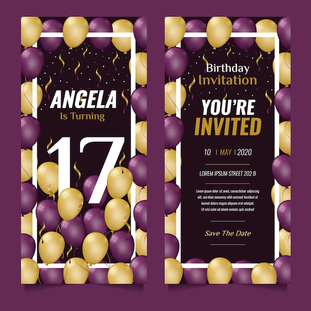 Free Vector | Elegant birthday card invitation template concept