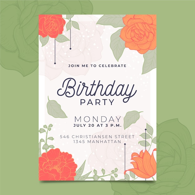 Download Elegant birthday card/invitation template with flowers ...