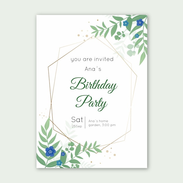Download Elegant birthday card template with leaves | Free Vector