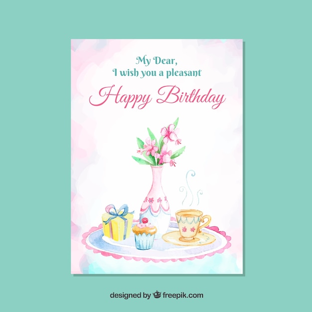 Download Elegant birthday card template with plant Vector | Free ...