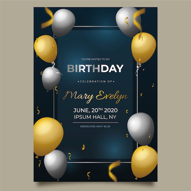 Download Elegant birthday card with realistic balloons | Free Vector