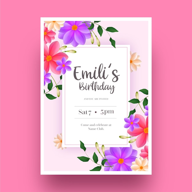 Download Elegant birthday invitation template and flowers | Free Vector