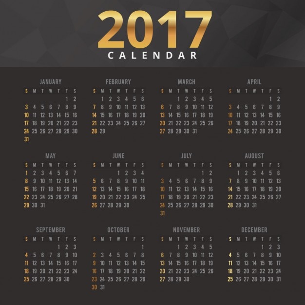 Elegant black and gold calendar 2017 Vector Free Download