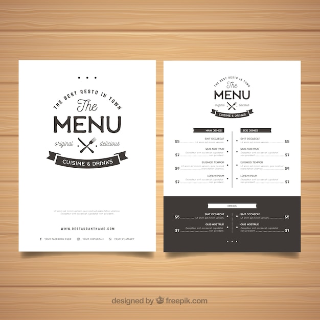 Elegant black and white menu template Free Vector