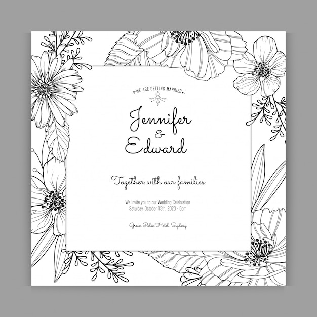 Elegant black and white wedding invitation Premium Vector