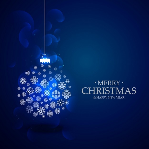 Elegant blue background with a christmas ball\
and snowflakes