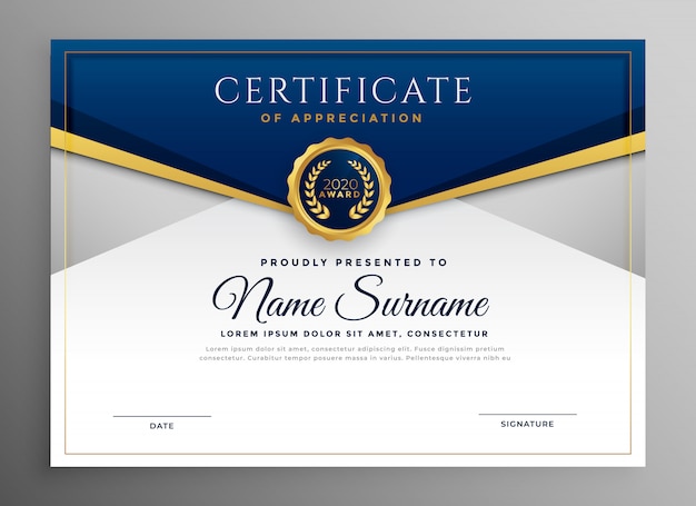 Download Free Vector | Elegant blue and gold diploma certificate template