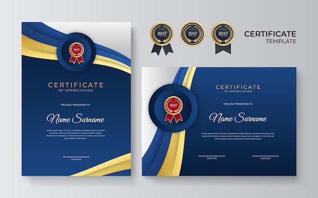 Premium Vector | Elegant blue and gold diploma certificate template