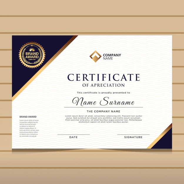 Premium Vector | Elegant Blue And Gold Diploma Certificate Template.