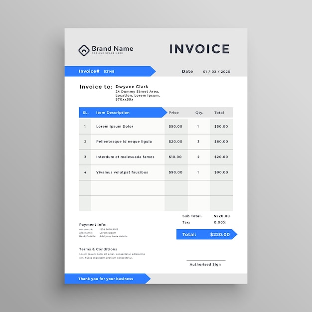 Elegant blue gray vector invoice template design Free Vector
