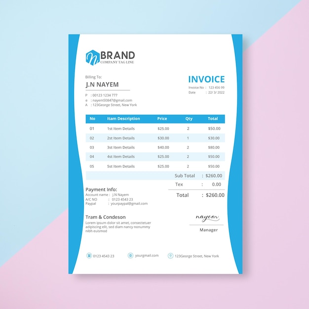 Premium Vector Elegant Blue Invoice Template Design Premium Vector 2248