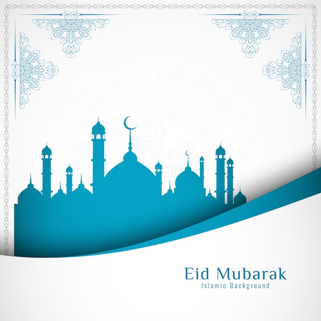 Free Vector | Elegant blue and white eid mubarak design