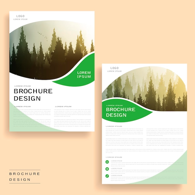 Premium Vector | Elegant brochure template design with foggy woodland ...