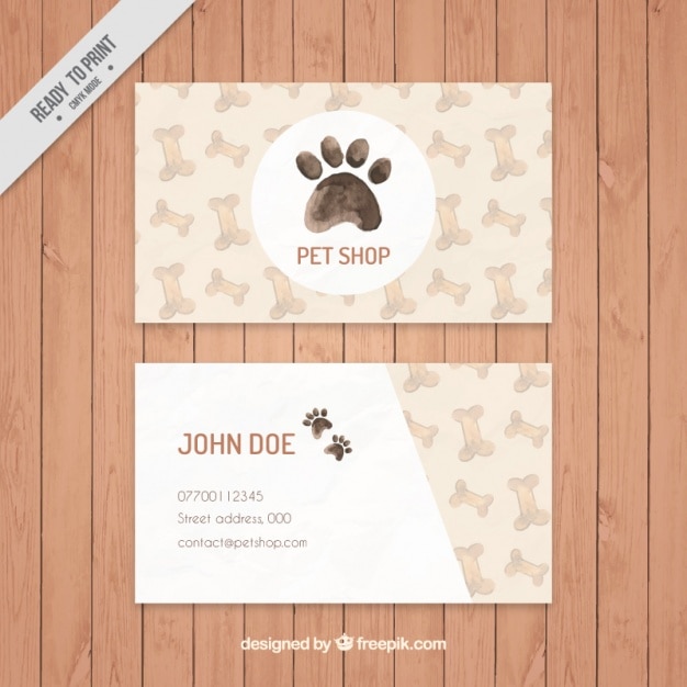 Elegant card of watercolor pet store with bones\
and footprint