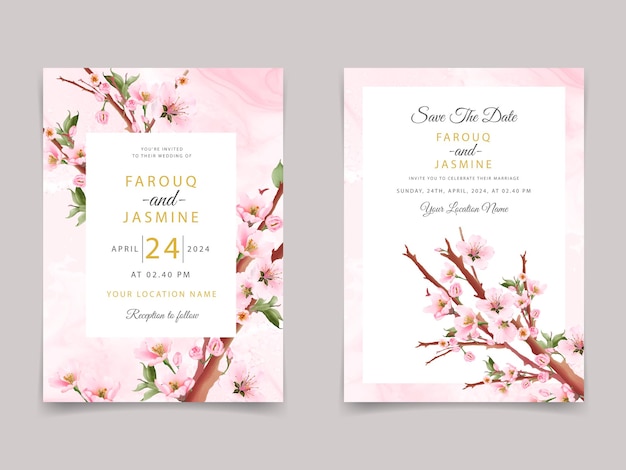 Premium Vector | Elegant cherry blossom wedding invitation template