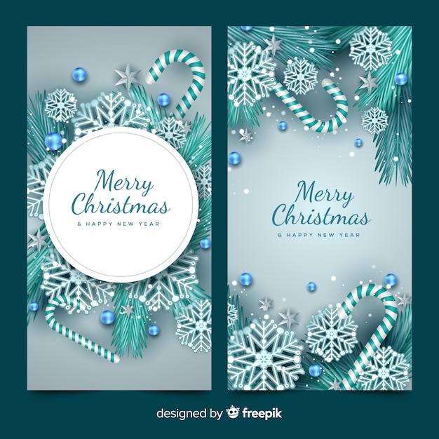 Elegant Christmas banner set with snowflakes Free Vector - Beautiful Blue and Silver Theme