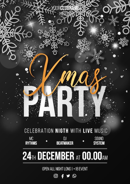 Elegant christmas party poster ready to print Free Vector