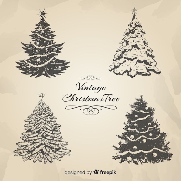 Free Vector | Elegant christmas tree collection with vintage style