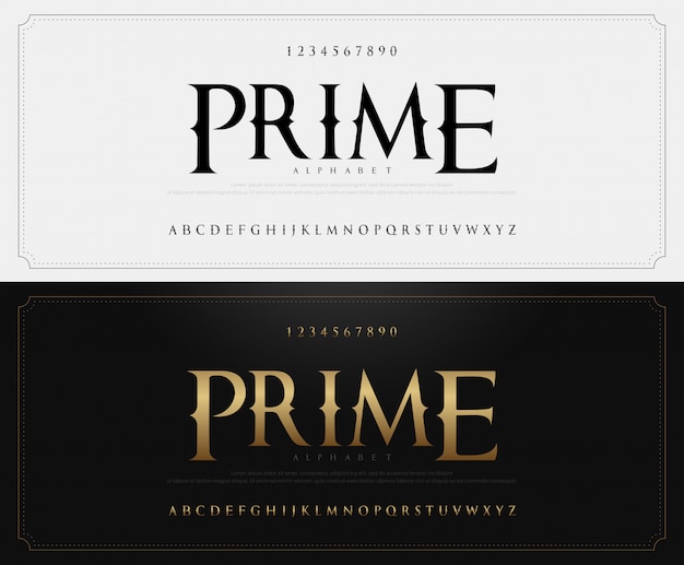 Elegant classic alphabet letters font and number Premium Vector