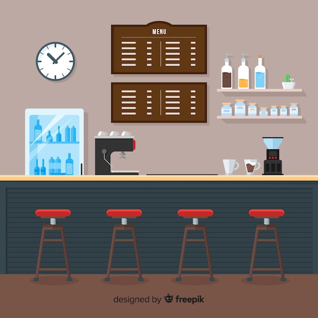 Elegant coffee shop interior with flat design | Free Vector