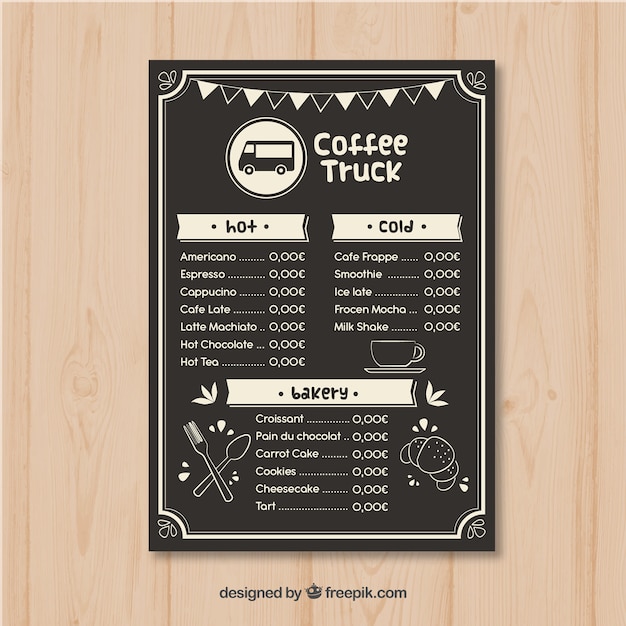 Elegant coffee truck menu template