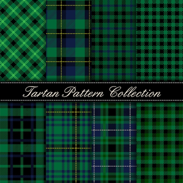 Premium Vector | Elegant collection of dark green tartan seamless patterns