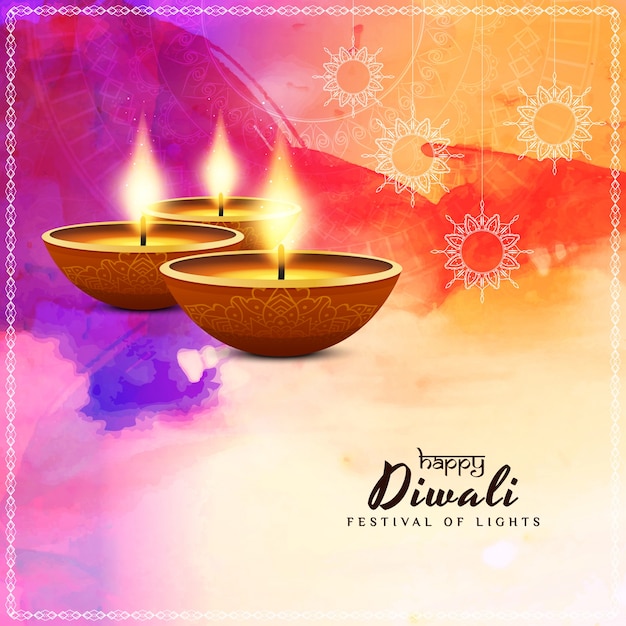 Premium Vector | Elegant colorful diwali design with watercolor