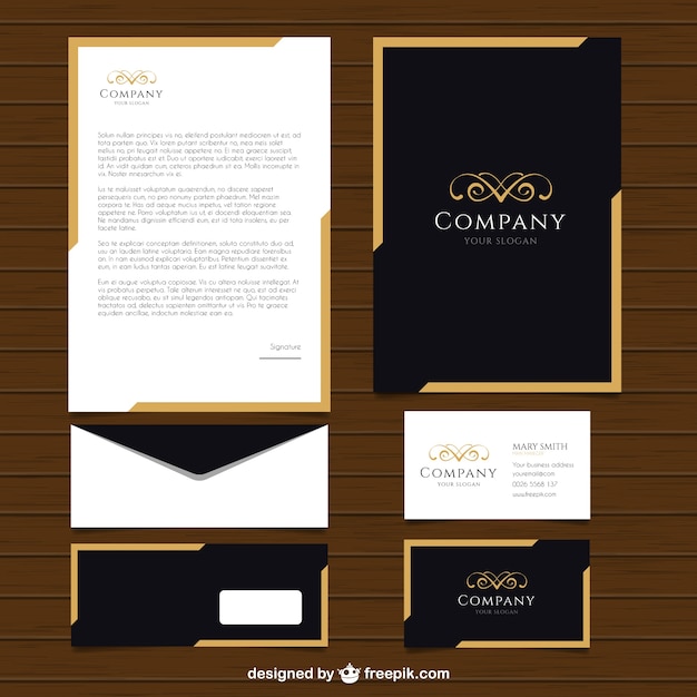 Download Free Elegant Company Stationery With Golden Borders Free Vector Use our free logo maker to create a logo and build your brand. Put your logo on business cards, promotional products, or your website for brand visibility.