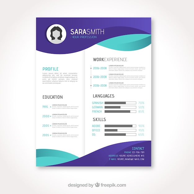 Elegant Curriculum Template With Flat Waves Vector Free Download